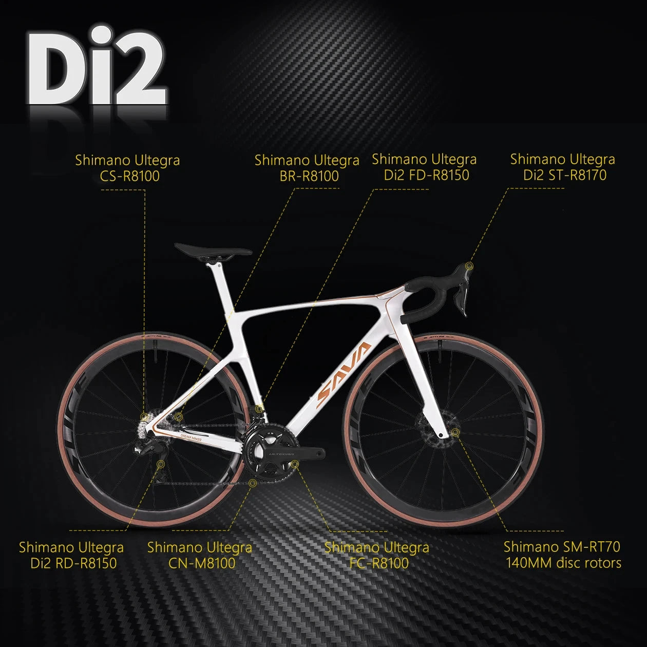 SAVA Dream Maker High-End Full Carbon Fiber E-Shift Bike with SHIMAN0 Di2 8170 Kit 24 Speed Race Road Bike GlowCart