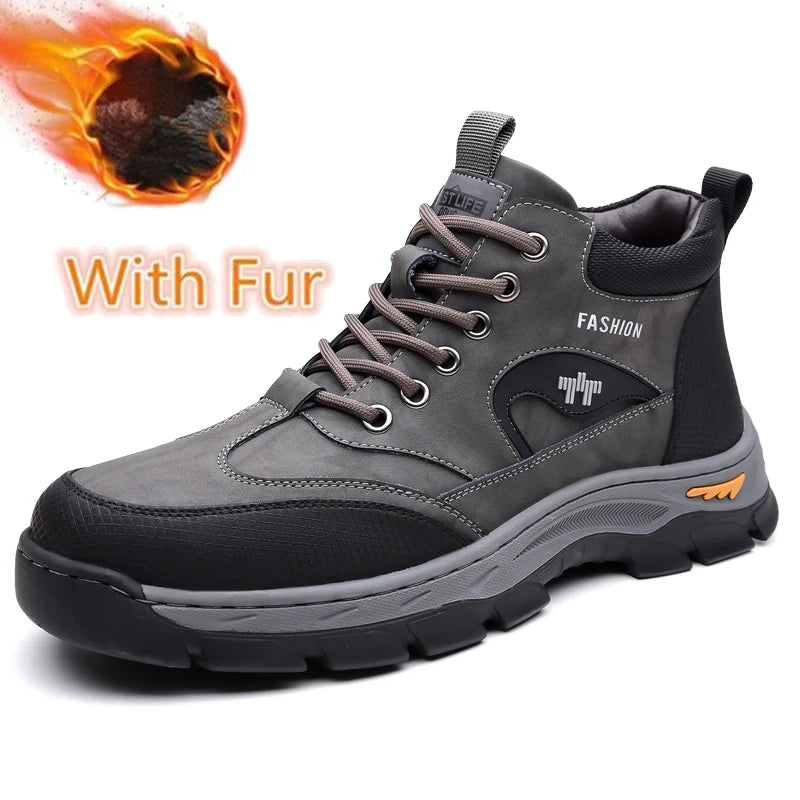 Men's Lace-Up High Top Shoes Fashion Leather Casual Shoes for Man Outdoor Motorcycle Boots Male Ankle Botas Warm Walking Boots GlowCart