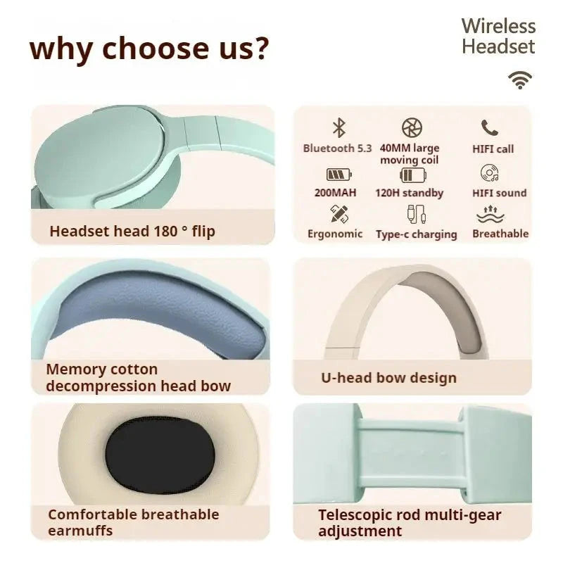 NEWMSNR 9D Surround Sound Wireless Bluetooth Headphones Over GlowCart