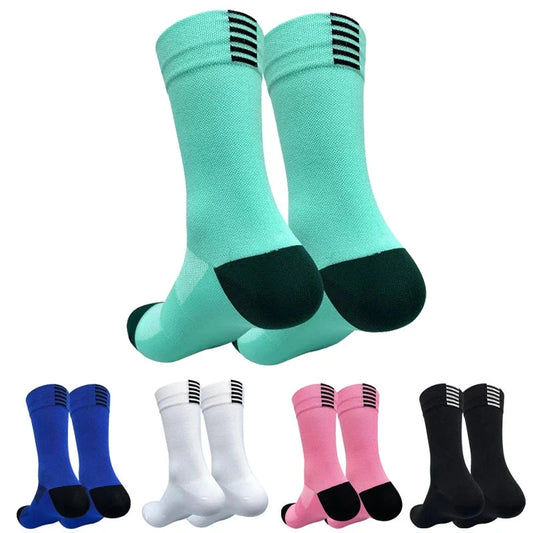 5 Pairs Cycling Sock Men Compression Sports Sock Outdoor MTB Road Bike Socks Running Hiking Breathable Mesh Mid Tube Mountain GlowCart