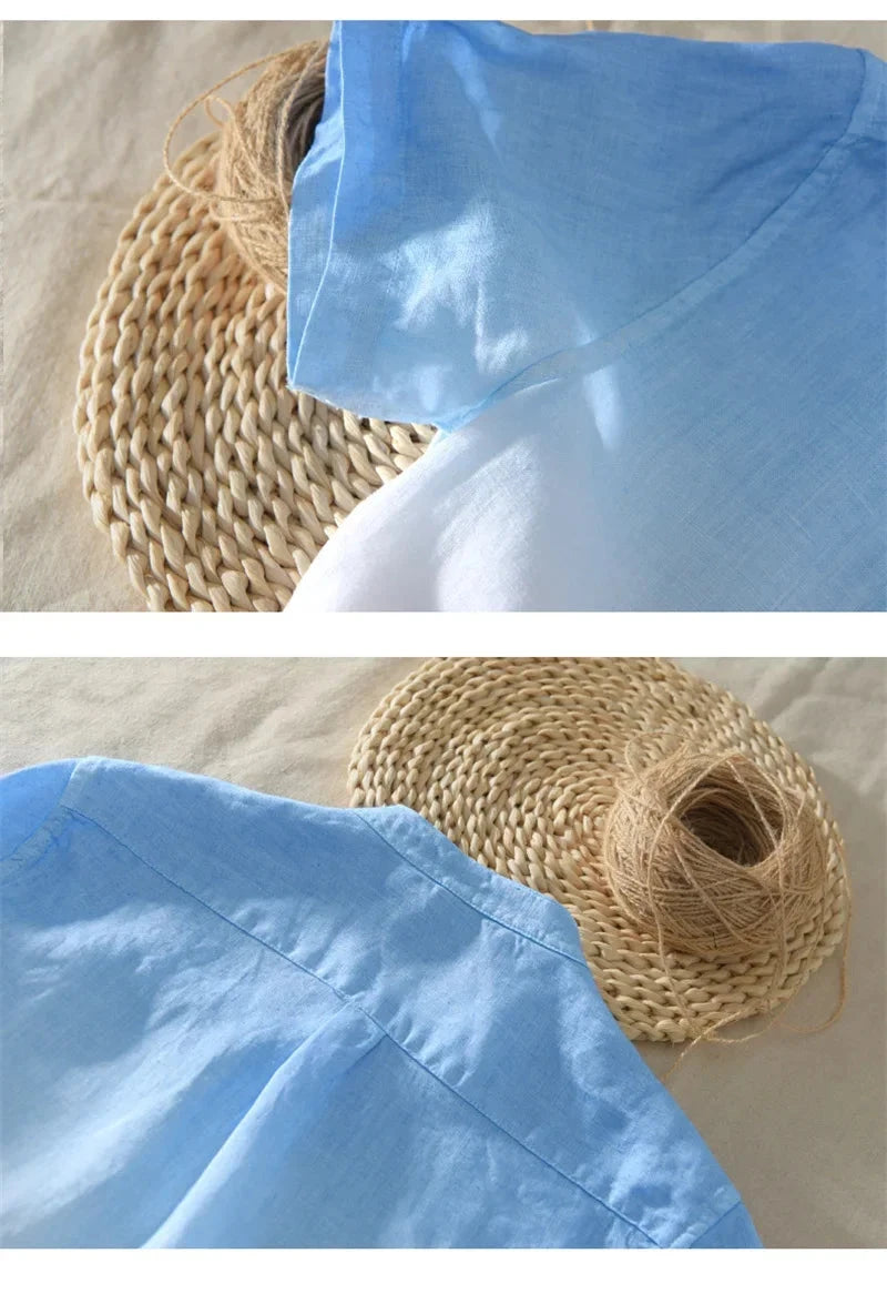 Short-sleeved shirt 100% linen cool breathable comfortable GlowCart