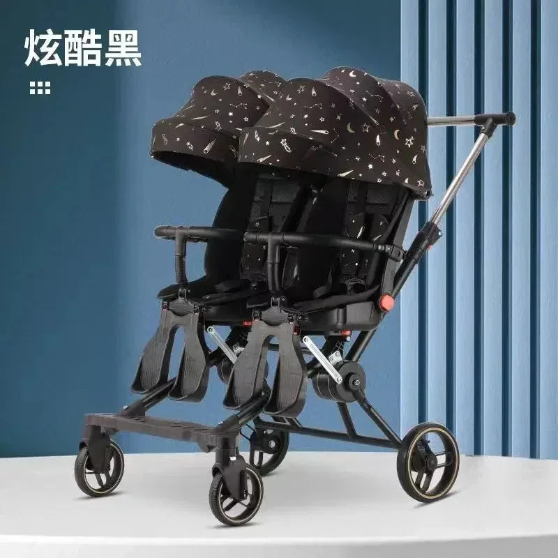 Twin strollers for two children Two seats Lightweight folding stroller Multifunctional stroller can sit and lie down GlowCart