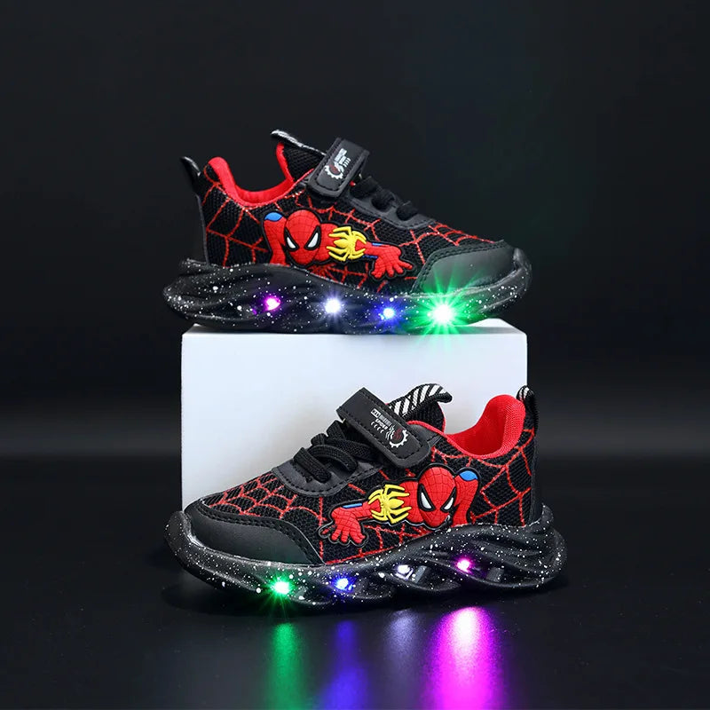 Disney LED Casual Sneakers Red Black For Spring Boys Mesh Outdoor Shoes Children Lighted Non-slip Shoes Size 21-30 GlowCart