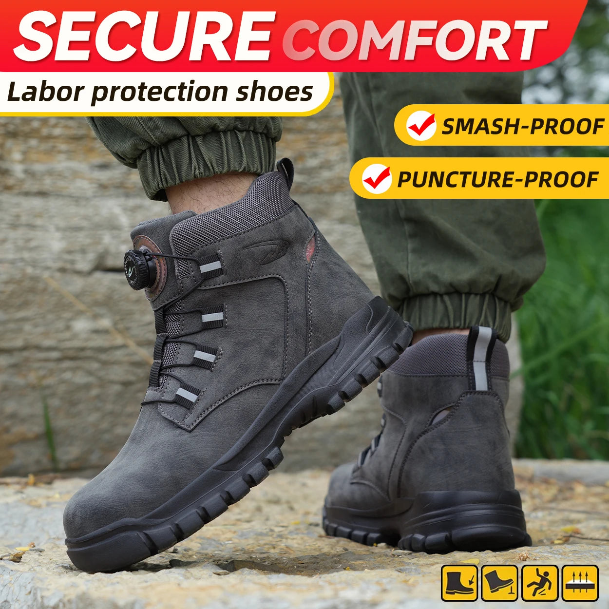 Rotating Button Work Shoes for Men Anti Puncture Work