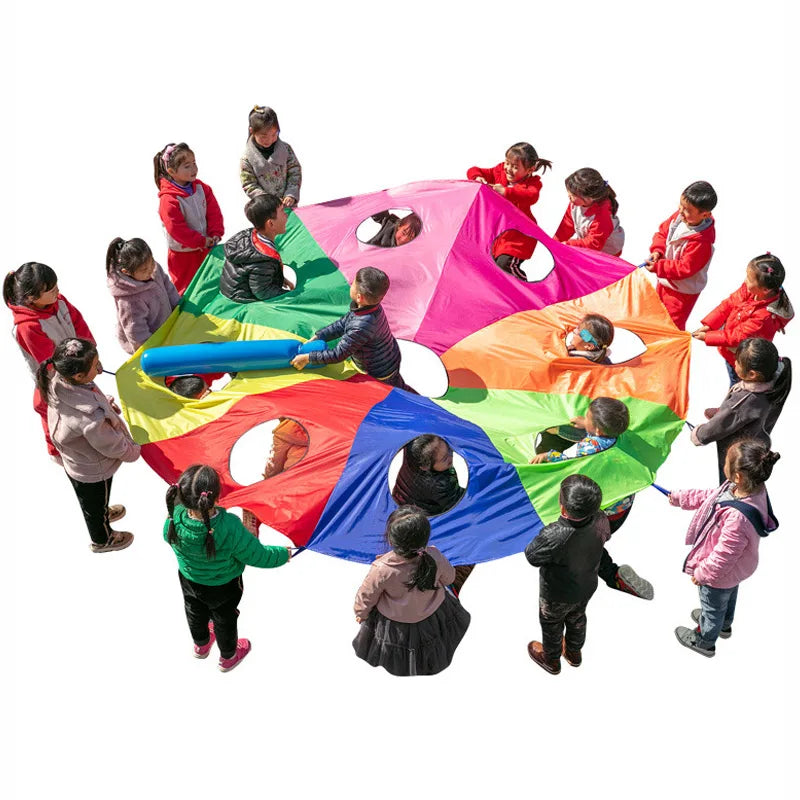 2M 3M Fun Play Rainbow Parachute For Kids Tent Cooperative Games Outdoor Toys For Children Team Building Exercise Activities GlowCart