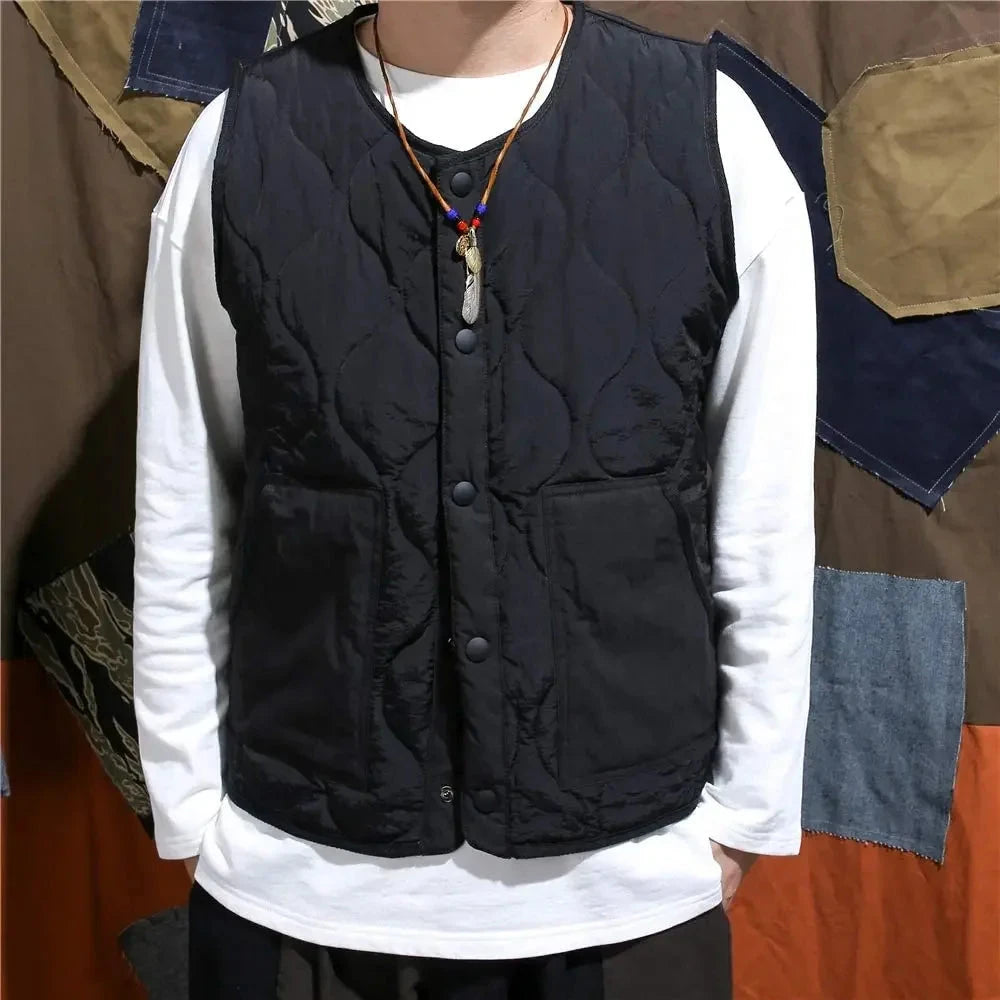 Vintage Cotton Padded Vest Mens Sleeveless Quilted Jacket GlowCart