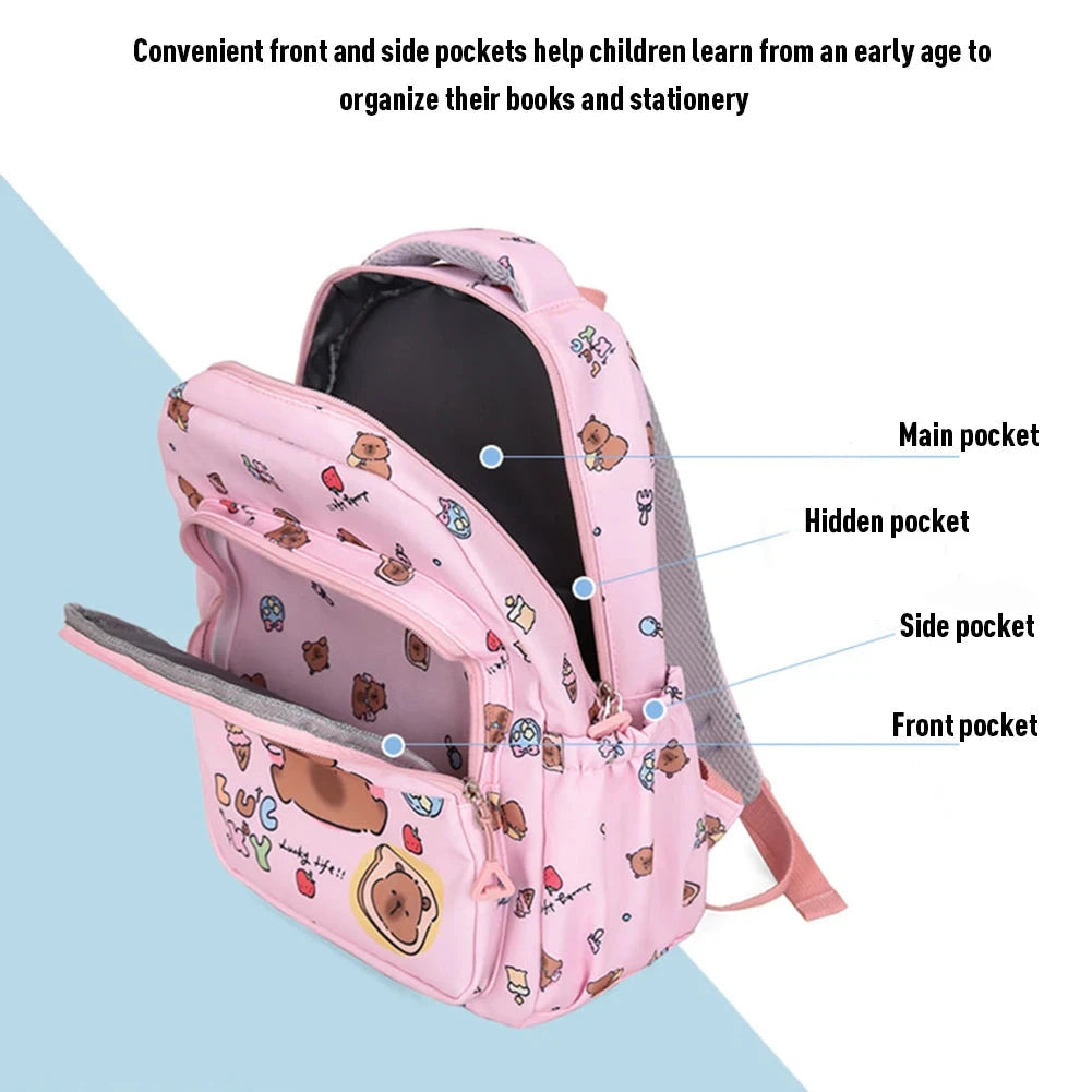 3in1 School Backpack Set Nylon Cute Bookbag Going Out Cartoon Laptop Travel Bag Breathable Back Large Capacity Cute Capybara Bag GlowCart