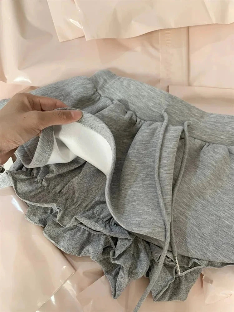 Sweet Ballet-style Grey Drawstring Skirt Women Korean GlowCart