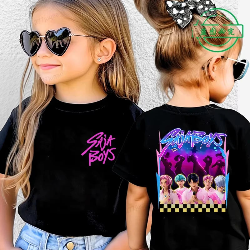 KPop Demon Hunters Saja Boys Kids Clothing Summer Cartoon Derpy Tiger Clothes Fashion Boys T-shirt Cotton Children's T Shirts GlowCart