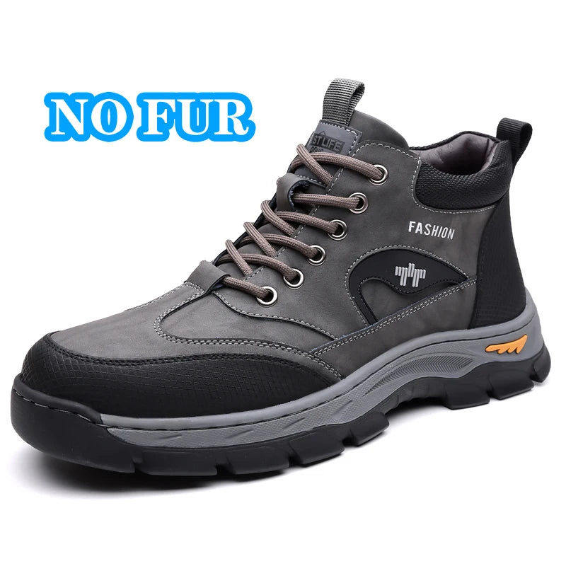Men's Lace-Up High Top Shoes Fashion Leather Casual Shoes for Man Outdoor Motorcycle Boots Male Ankle Botas Warm Walking Boots GlowCart