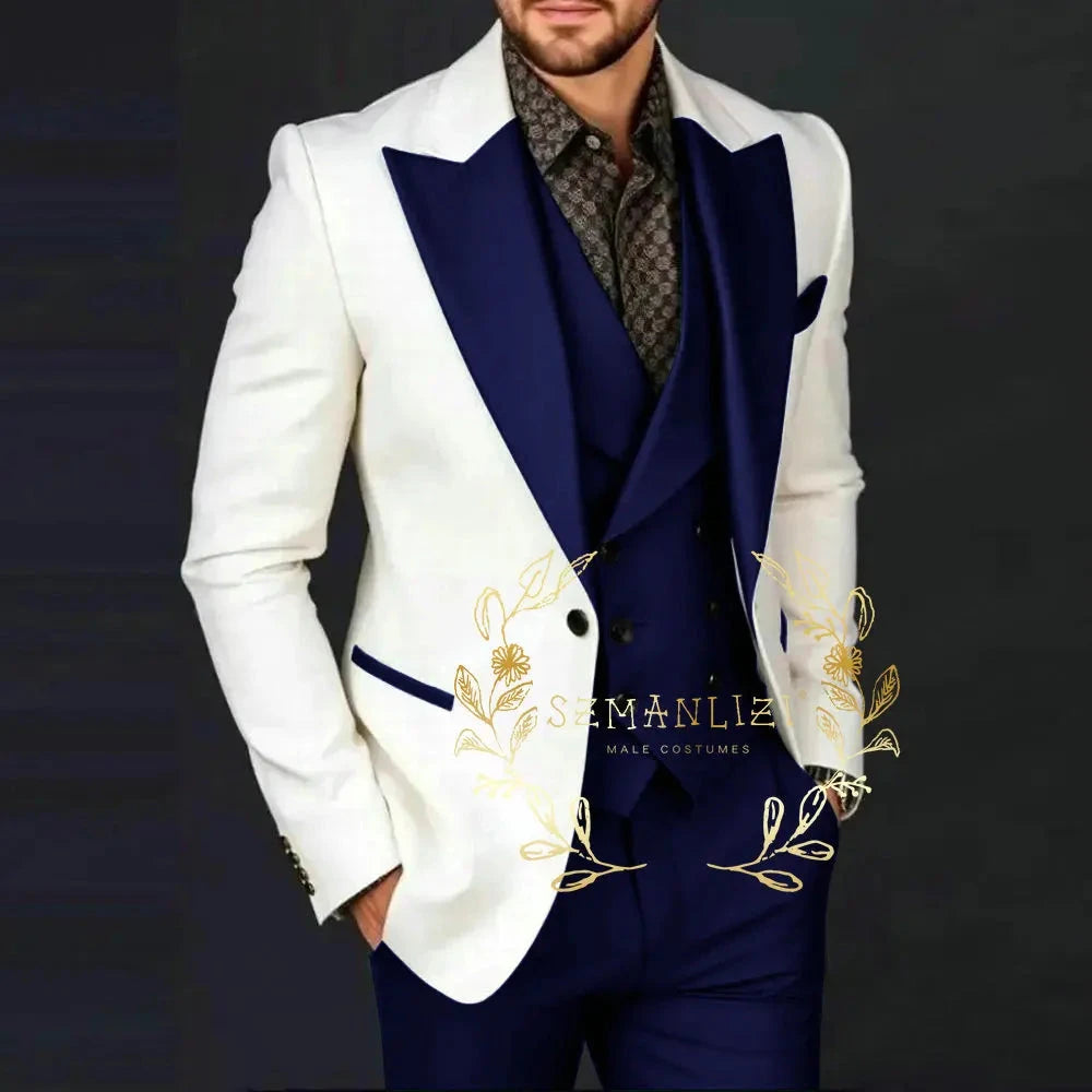 Ivory Jakcet Dark Green Vest Pant Men's 3-piece Suit Set GlowCart