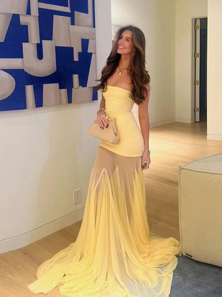 Nibber Patchwork Dress Women See Through Temperament Solid GlowCart