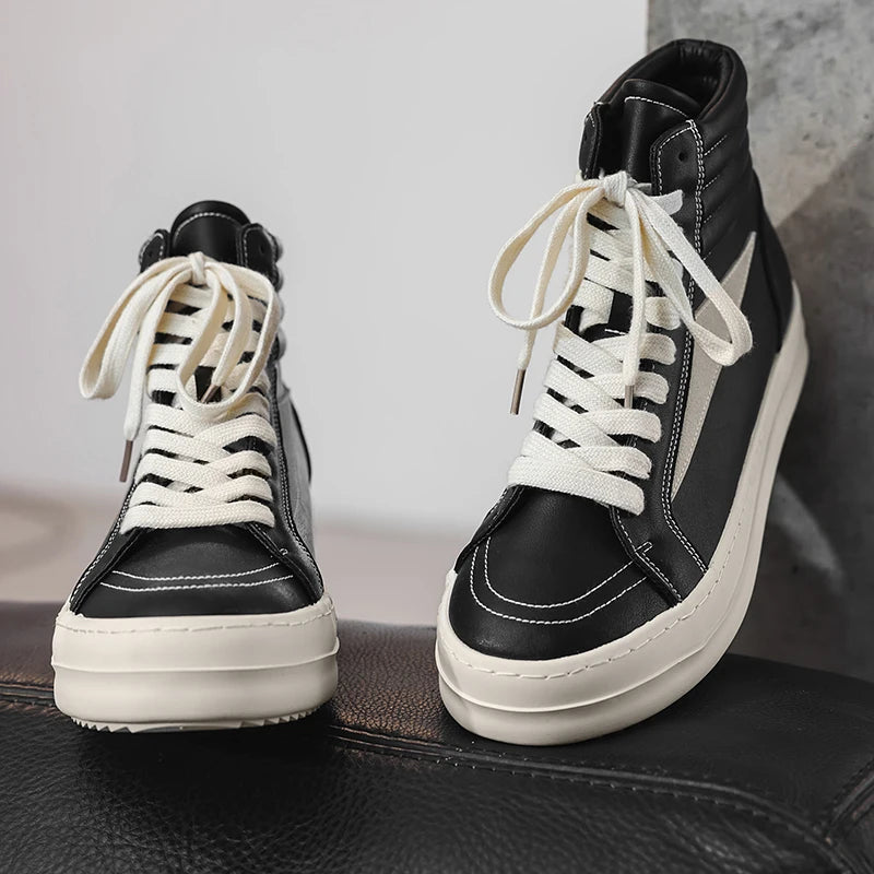 Handmade Leather Men's Ankle Boots High Top Casual Shoes Outdoor Design Motorcycle Boots Versatile Boats Man Leisure Walk Shoes GlowCart