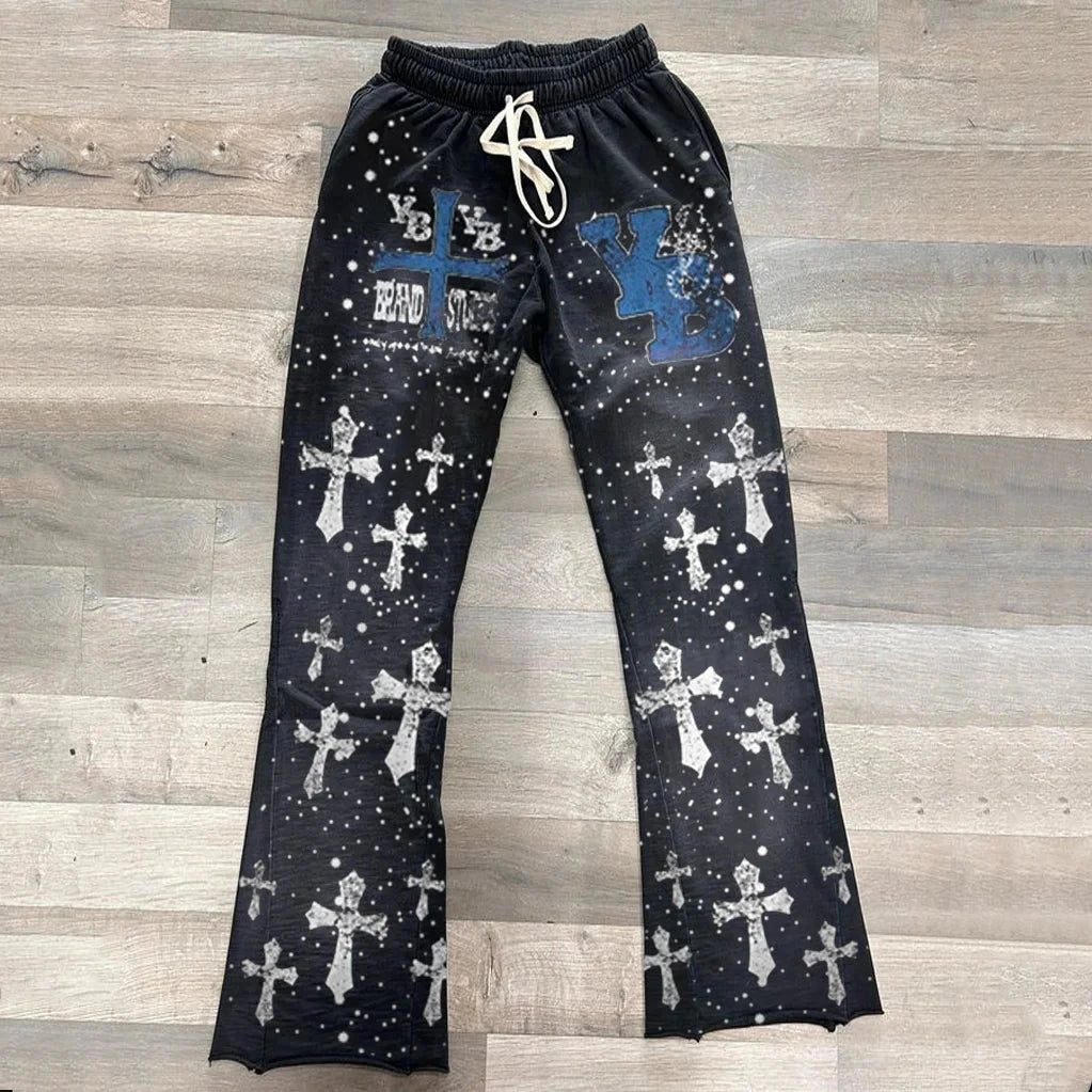 Y2k Flared Pants Men Loose 3D Print Trousers Casual GlowCart