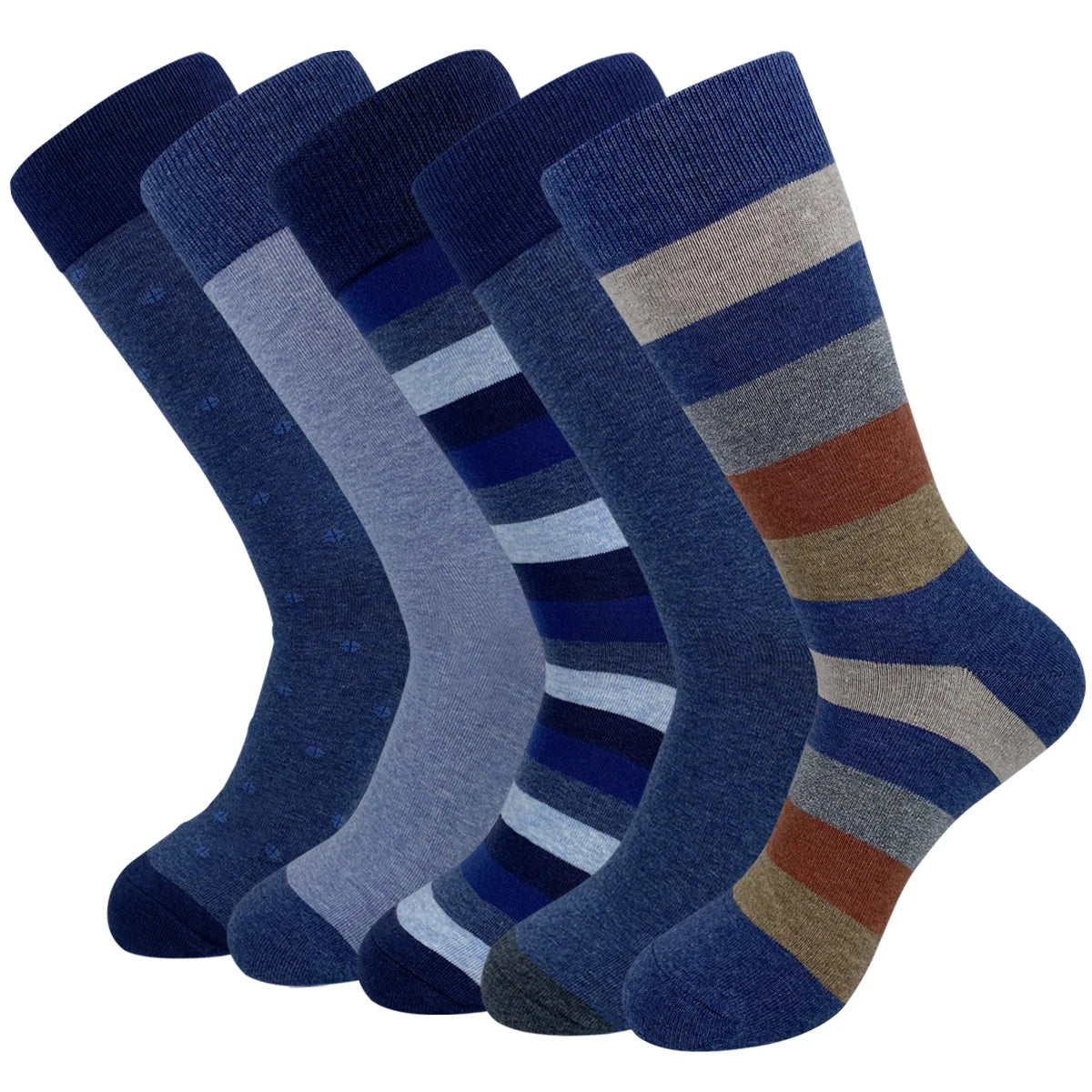 5 Pairs Mens Dress Socks stripe Plus Size，High Quality Combed Cotton Crew Socks，business Cool Breathable Casual Socks for men GlowCart