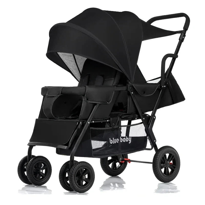 Baby Twin Stroller Removable Rear Seat 0-7 Years Old Double stroller One-key Folding Four-wheel Anti-skid Shock Absorption GlowCart
