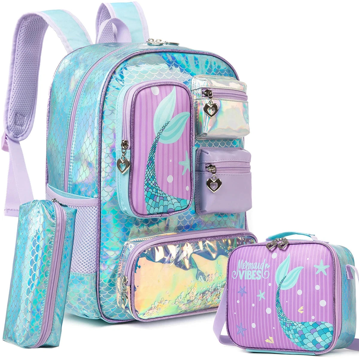 Meetbelify Mermaid Backpack for Girls Bookbag for Girls with Lunchbag and Penbag for Elementary Students GlowCart