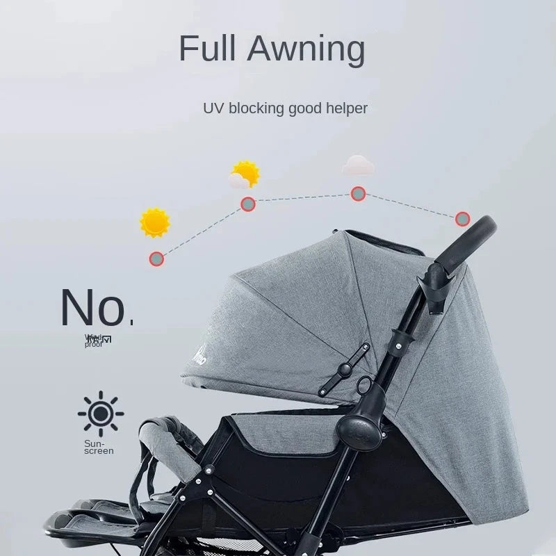 Baby Double Pushchair Ultra Lightweight Two-way Foldable Shock Absorbing Poussette Double Can Sit and Lie Down Twin Pram GlowCart