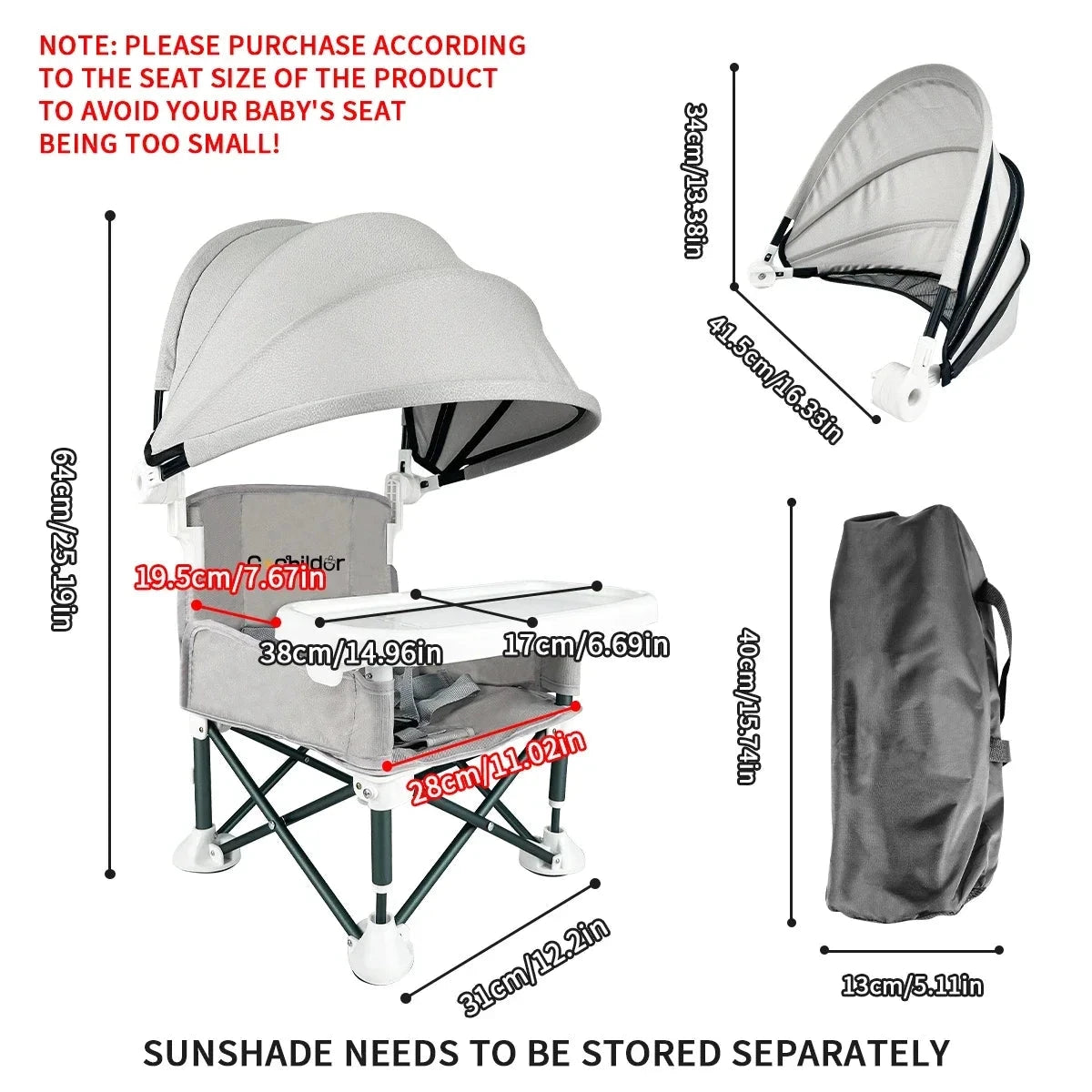 Kids chair, Portable and foldable, it can be used to increase the height of the seat, as a feeding chair and an outdoor camping GlowCart
