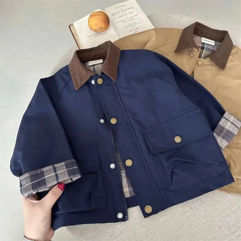 2025 UNITIM Spring Autumn Kids Boys Jacket Plaid Spliced Pocket Long Sleeve Toddler Boys Outerwears Coat Children Boys Jacket GlowCart