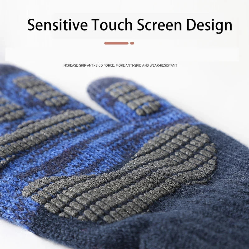 Winter Gloves for Men Knitted Large Size Warm Gloves Cycling Male Office Fleece Non-slip Touch Screen Acrylic Soft Thick Gloves GlowCart