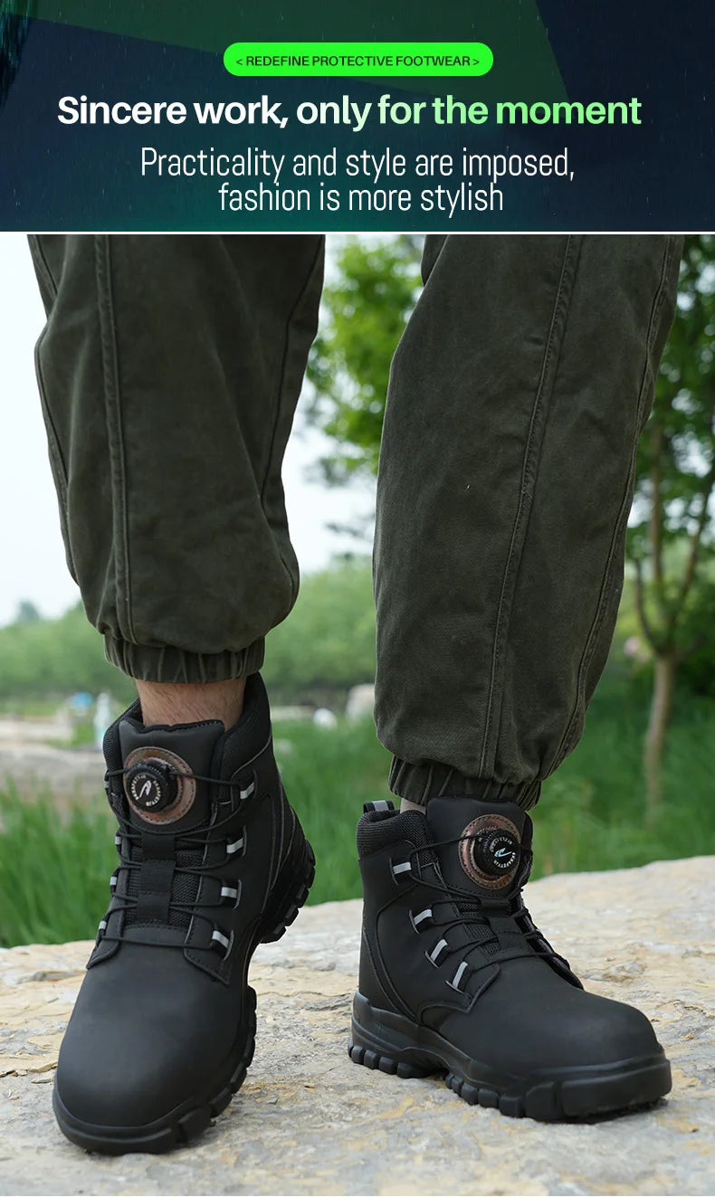 Rotating Button Work Shoes for Men Anti Puncture Work
