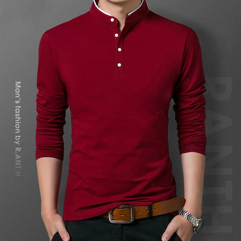 Men's Business Casual Long Sleeve Polo T-shirt Summer