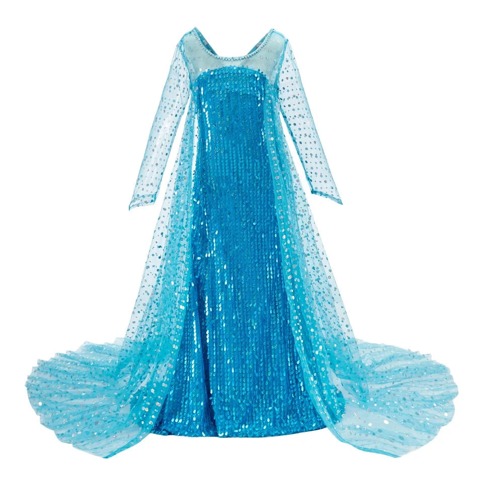 Princess Dress for Girls Elsa Anna Cosplay Costume Kids Jasmine Belle Cinderella Aurora Halloween Christmas Party Elegant Dress GlowCart