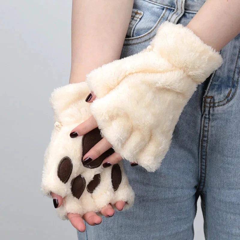 Women Cartoon Cat Claw Gloves Thickened Plush Lovely Style GlowCart