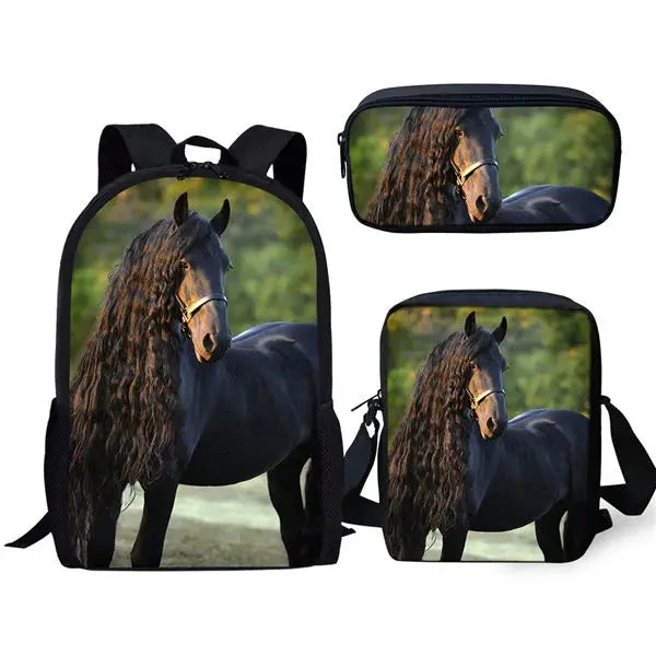 Cartoon Popular Friesian Horse 3D Print 3pcs/Set pupil GlowCart