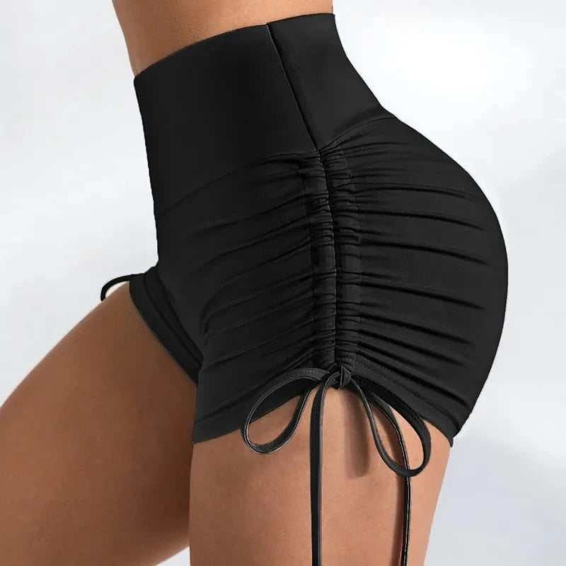 Women's High-Waisted Ruching Yoga Shorts Tight Workout Running Gym Shorts with Tie Detail Summer Fitness Stretch Activewear GlowCart