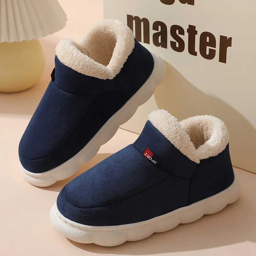 Smile PoP Winter Plush Men Cotton Shoes Warm Plush Men House Slippers Outdoor Soft Non Slip Women's Shoes Casual Furry Men Shoes GlowCart