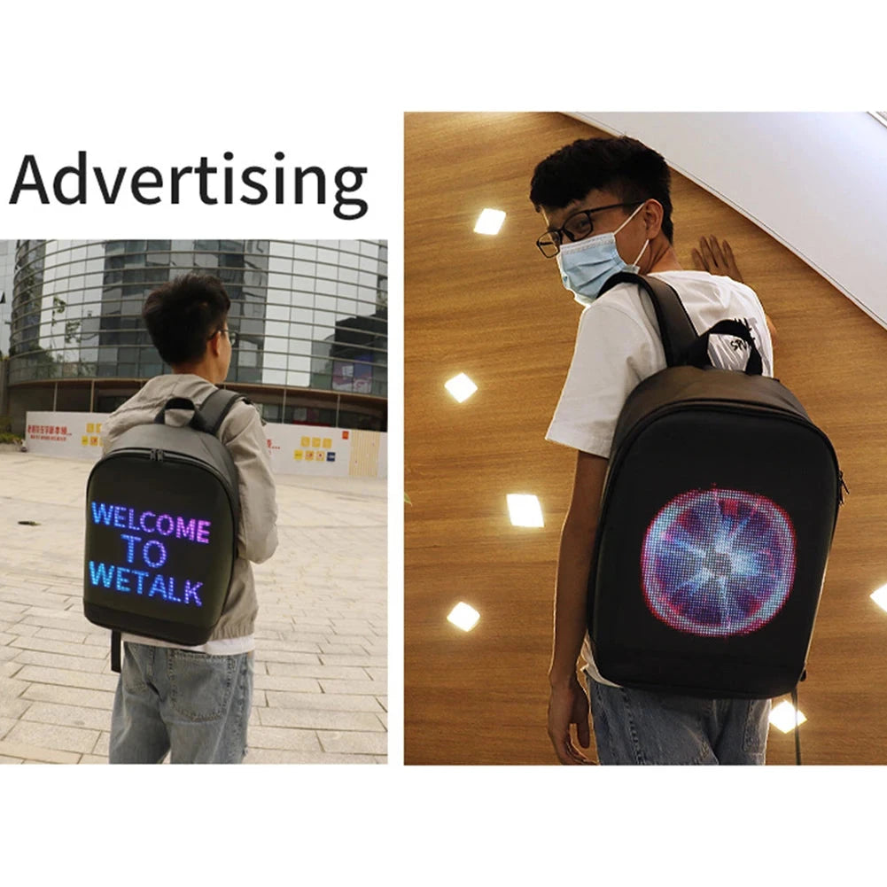 Women Men LED Display Screen Walking Advertising Backpack GlowCart