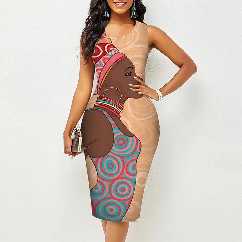 African Black Girls 3D Print Sexy Knee Length Dresses Women GlowCart