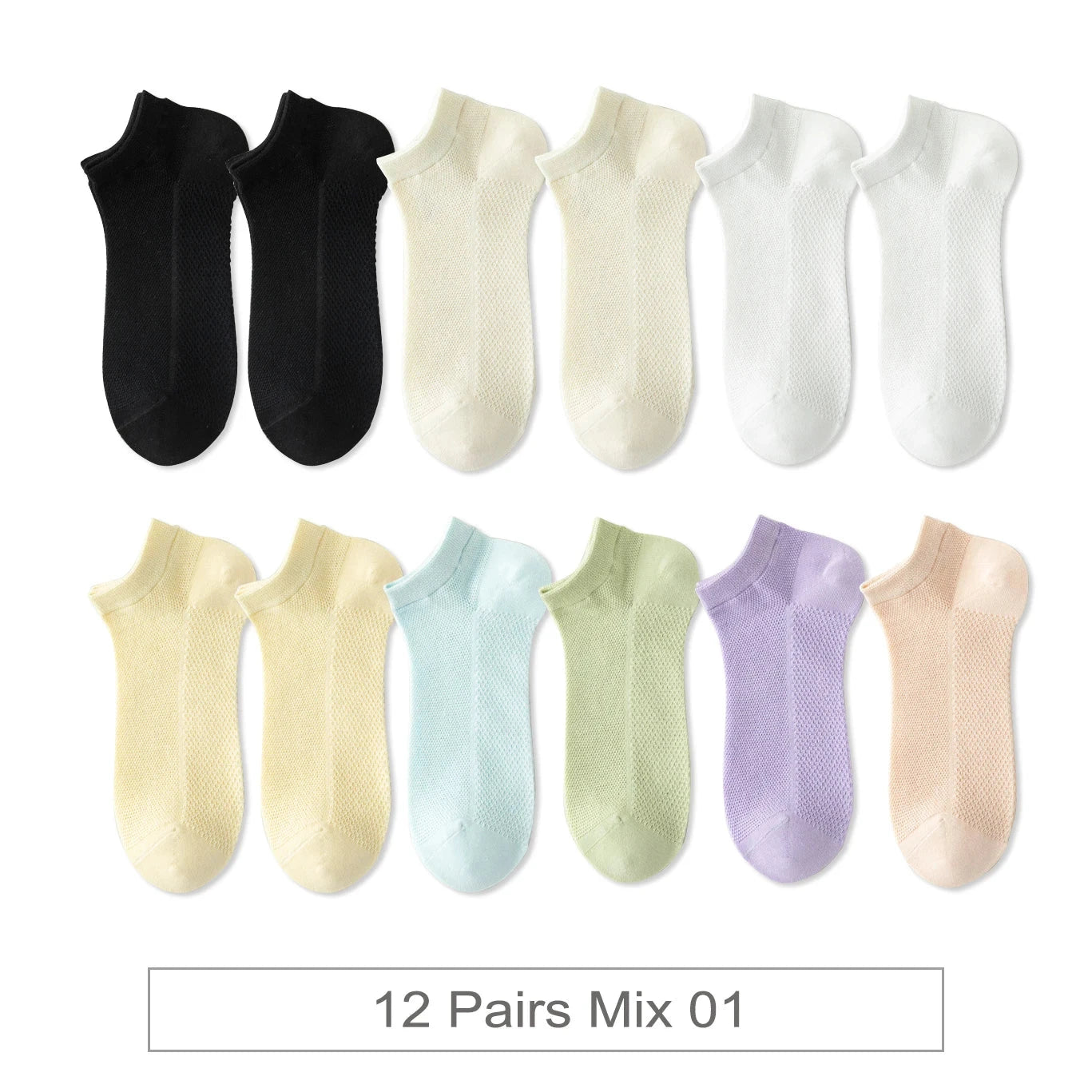 12 Pairs New Woman Cotton Socks Short Thin Mesh Breathable GlowCart