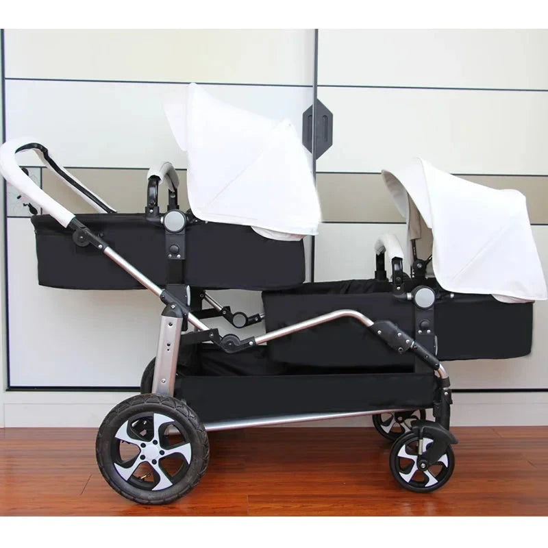 NEW Twins baby stroller 2 in 1 foldable two children PU leather waterproof stroller Double baby carriage twin strollers for 2 GlowCart