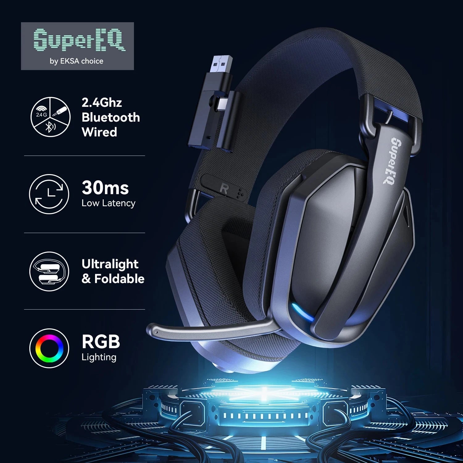 SuperEQ G19BT 2.4GHz Wireless Gaming Headphones Ultra-light GlowCart