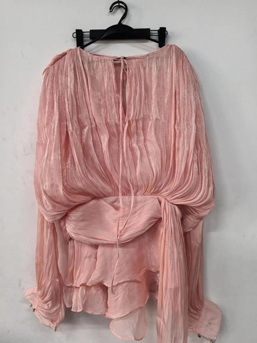 TWOTWINSTYLE Solid Patchwork Lace Up Blouse Mini Dresses For GlowCart