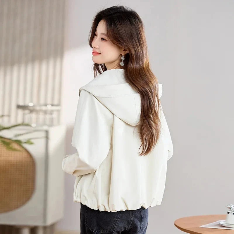 Casual Hooded Women's Windbreaker Jacket Zipper Up Short GlowCart