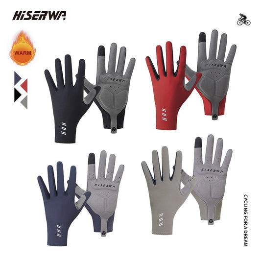 HISERWA Men Women Winter Warm Full Finger Cycling Gloves Outdoor Sports Anti Shock Touch Screen Anti Slip MTB Road Bike Gloves GlowCart
