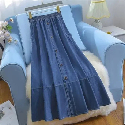 Women Large Size 5XL Cowboy Skirt Design Sense Niche Ladies Fashion Denim Maxi Skirt 2025 Feminine High Waist Jeans Long Skirts GlowCart