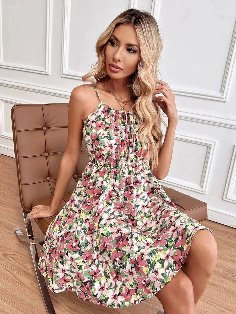 Sexy Floral Print Short Dress Women Summer Fashion Black GlowCart