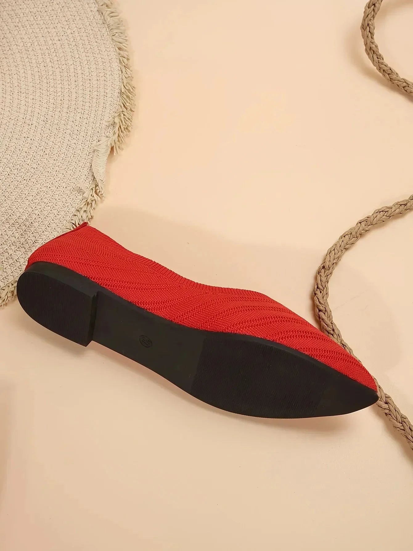 New 2024 Pointed Toe Flat Office Boat Solid Color Knitted GlowCart