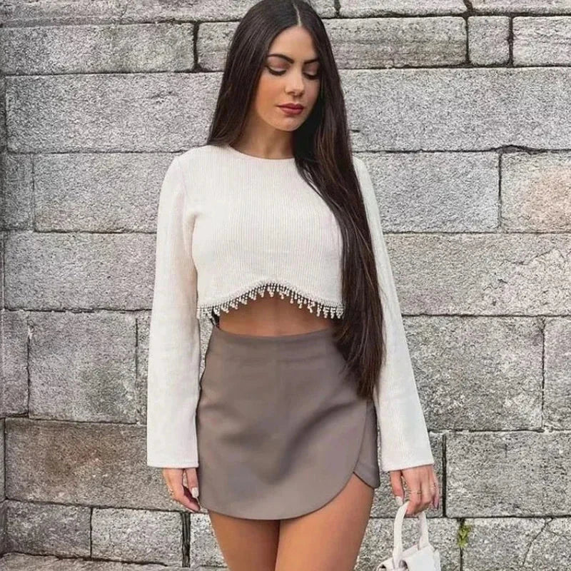 Women's Skort High Waist Brown Skirt Pants Stylish Summer GlowCart