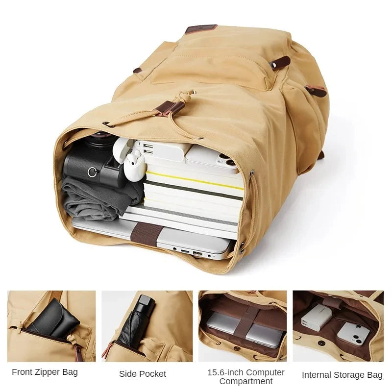 MOYYI Men Vintage Canvas Backpack Large Capacity 15.6inch GlowCart