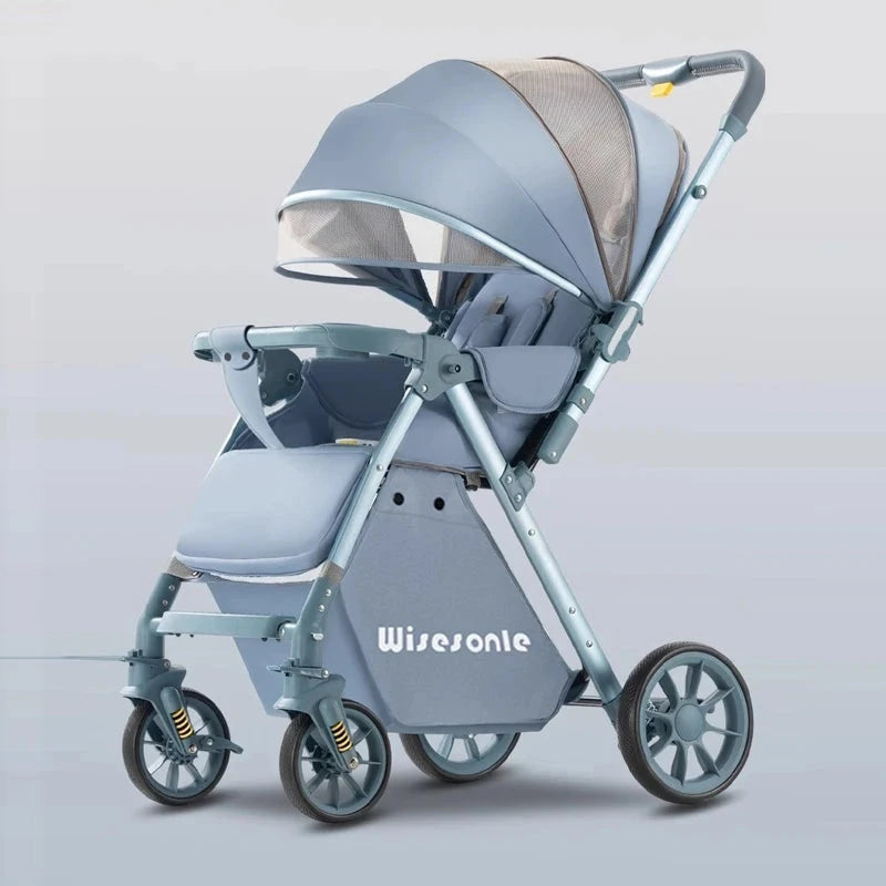 Luxury Baby Stroller Can Sit and Lie Down High Landscape Lightweight One Button Folding Two-way Push Four Wheel Shock Absorption GlowCart