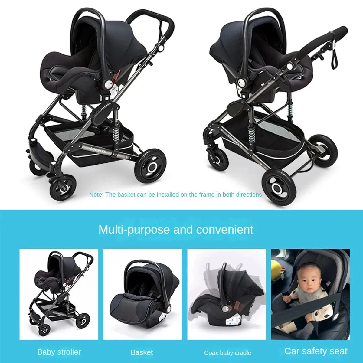 Baby Stroller ,Portable Baby Carriage,Fold Pram,Aluminum Frame High Landscape Stroller,for Newborn Baby trolley car seat GlowCart