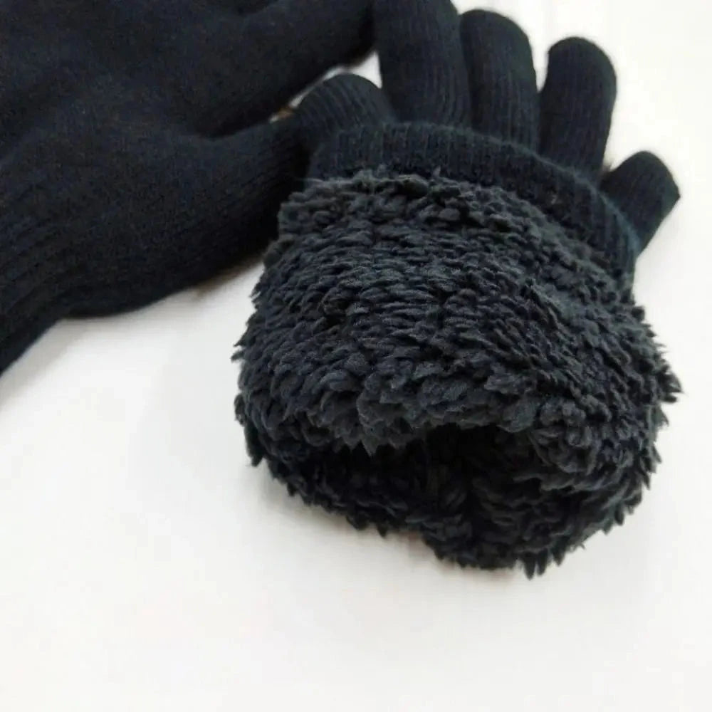 Fashion Boys Girl Winter Gloves Pure Color Lamb Velvet  Mittens Soft Warm Black Double Layer Male Thickened Gloves GlowCart