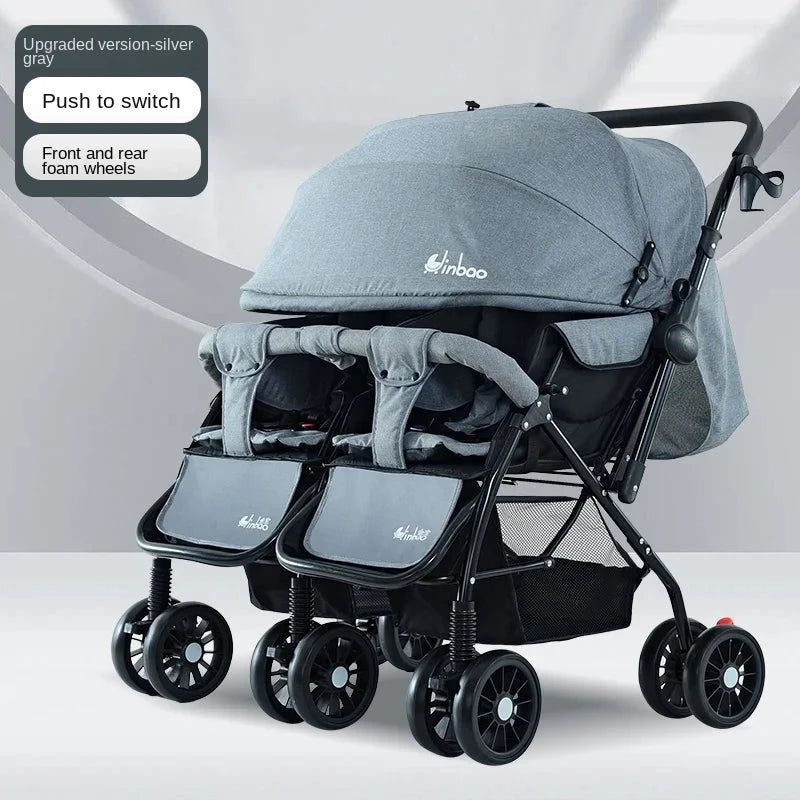 Baby Double Pushchair Ultra Lightweight Two-way Foldable Shock Absorbing Poussette Double Can Sit and Lie Down Twin Pram GlowCart