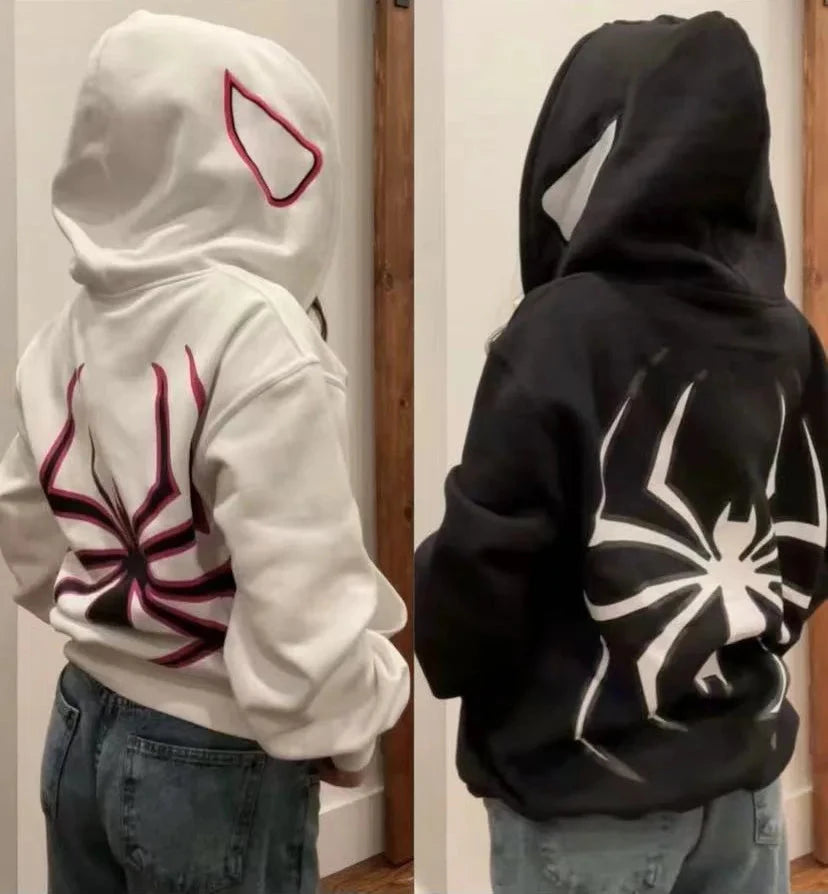 Full Zip Up Spider Hoodie Women Men Streetwear Harajuku GlowCart